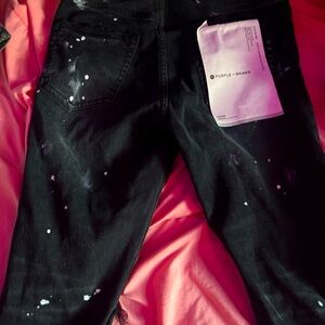 Purple Brand Paint Splatter Ripped Knee Black Skinny Jeans